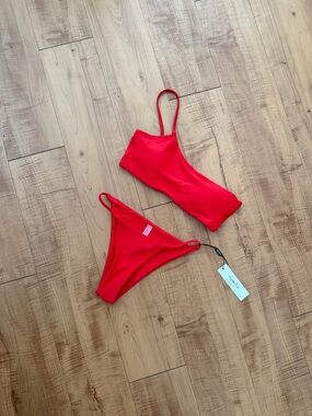 Bright Red Asymmetric One Shoulder Bikini Set